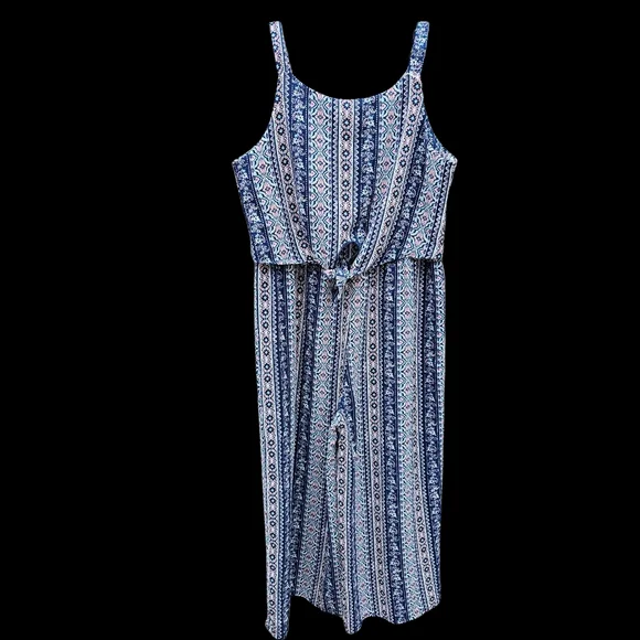 Knit Works Blue Patterned Sleeveless Jumpsuit Girls Size 14 - Picture 3 of 14
